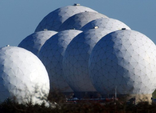 These domes protect antennas from the weather.